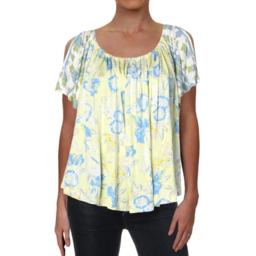 Free People Baja Babe cold shoulder flowy top sz XS
